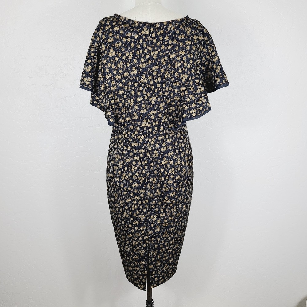 Tracy Reese Anthropologie Dress 12 Black Brown Floral Ruffle-Sleeve Straight - Picture 2 of 6